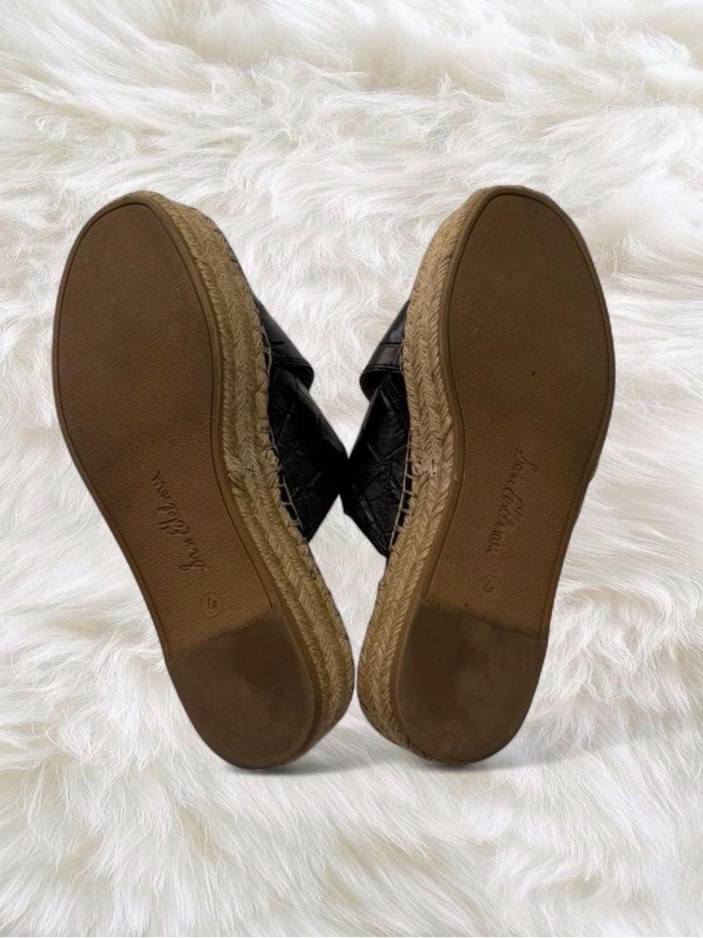 Sam Edelman Black Croc Slide Sandals with Espadrille Platform - Picture 4 of 5